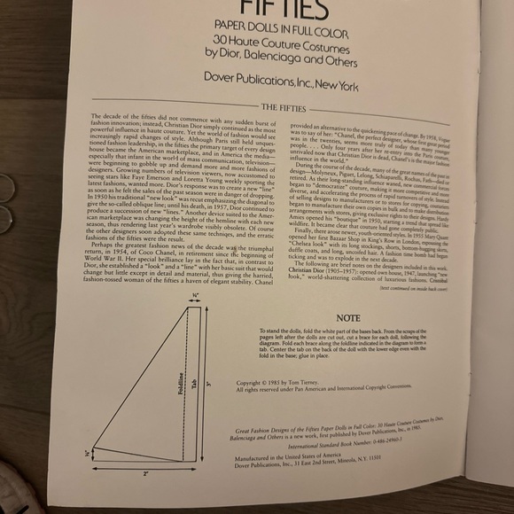 1985 Tom Tierney paper doll book featuring great fashion designs of the 1950s - Picture 3 of 4